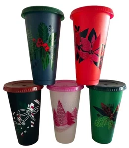 Starbucks 2021 Holiday Reusable Cold 5 Cups Becher Venti 24oz Set - Bild 1 von 24