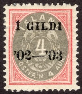 ISLANDIA 1902, SC-51, EN MUY BUEN ESTADO MH*, Perf 13 "I GILDI" negro OP cv $57,50 *Sellos de la bahía* - Imagen 1 de 2