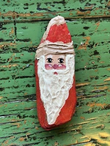 Christmas Santa Clause Wooden Pin Bark Driftwood Handpainted - Afbeelding 1 van 2