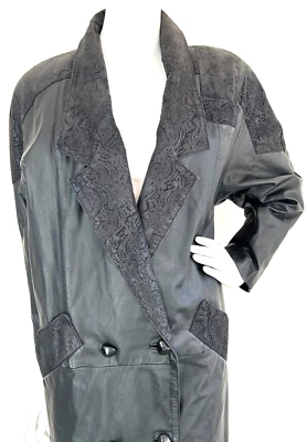 Gabardina de cuero Charles Klein forrada de cachemira negra talla pequeña años 80 90 para mujer Foto 1 de 4