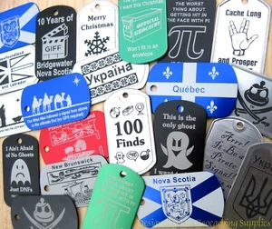 Five (5) Unactivated Geocaching Dog Tags (Trackable, Random Assortment) - Afbeelding 1 van 10