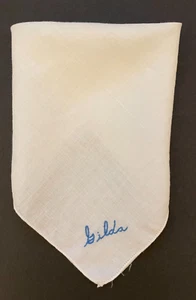 Vintage Women's Specialty Handkerchief Name GILDA Embroidered In Blue Thread - Bild 1 von 8
