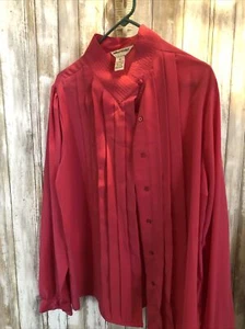 Women's Blouse Sheer Long sleeve Polyester Tunic Hot Pink Size 44 Button Up - Picture 1 of 5