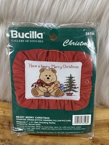 Bucilla Christmas Cross Stitch Kit Beary Merry X-Mas Hanging Pillow Picture 5x7 - Picture 1 of 7