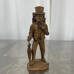 Vintage handgeschnitzte Holzuhr Hausierer Figur viktorianischer Stil dunkel Akademica - Bild 1 von 9