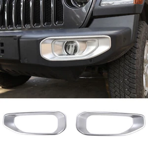 2pc Silver Outer Front Fog Lamp Light Trim for Jeep Wrangler JL JLU JT 2018-2023 - Picture 1 of 9