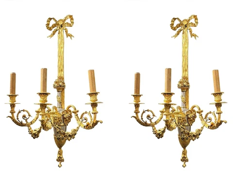 Pair Large Louis XVI Style Gilt Bronze Sconces Cover