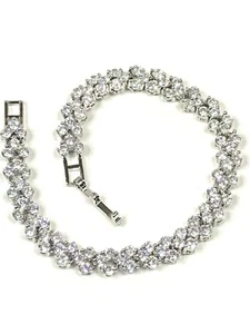 CZ Bracelet, Women's Jewelry, Sparkling 7.5 Inches Silvertone Gorgeous! - Picture 1 of 12