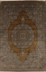 Silk Traditional Style Turkish Area Rug Gold Color 8x11 ft Dining Room Carpet - Picture 1 of 17