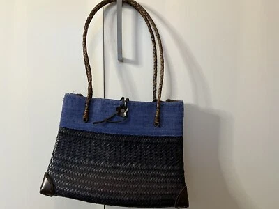 EAST Additions Black-Blue  Structured Straw Bag /Thailand-Manufactured - Image 1 of 4