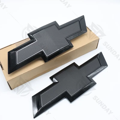 Glossy Black Front Bowtie Grille Rear Tailgate Emblem For Silverado 1500 2500HD Foto 1 de 4