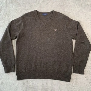 Jersey Gant Para Hombres Grande Marrón Corderos Lana Cuello en V Suéter Manga Larga Lana de Cordero - Imagen 1 de 12