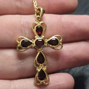 JC Joseph Cleary 1950's Vintage Garnet Cross 1 1/2" Pendant 18" Necklace - Picture 1 of 5