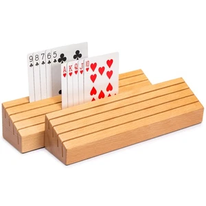 Solid Beechwood Playing Card Holders - Set of 2 - Picture 1 of 8