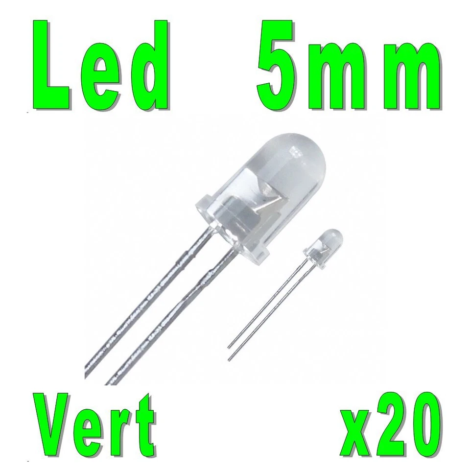 20x LEDs 5mm Vertes 12000mcd