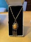 Vintage Renaissance Gold Ton Necklace With Oval Cameo Tassel Pendant