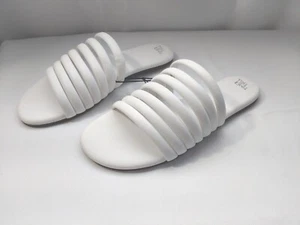 Time and Tru Women's White Multi-Band Slide Flat Casual Sandals SIZE 9 NEW - Picture 1 of 9