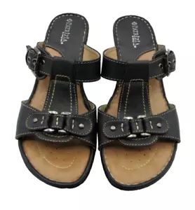 PATRIZIA WOMEN'S Buckle STRAP 3" HEEL SANDALS Black Leather Size 7.5 - Picture 1 of 10
