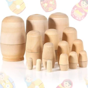 15 Pieces Unpainted Blank Russian Nesting Dolls Plain Unfinished Wooden - Picture 1 of 7