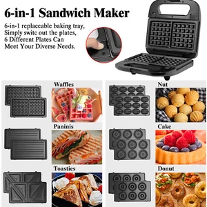 SUPERLEX 6in1 Grill Sandwich Waffle Maker Toaster Cooker Machine Removable Plate - Picture 1 of 17
