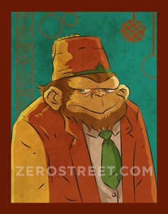 Rusty The Chimp - Drunk Ape 2 Fez Tiki Bar Art Print Man Cave Artwork Monkey  - Picture 1 of 1
