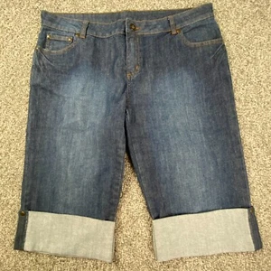 prAna Jean Shorts Womens 14 Blue Denim Mid-Rise Wide Cuffed 5-Pocket 99% Cotton - Picture 1 of 15
