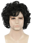 Short Brown Black Natural Curly Wave Fiber Synthetic Wig for Men and Women