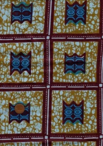 100% Cotton Fabric African Printed Batik Grid Design Brown Aqua Gold Turquoise - Picture 1 of 1