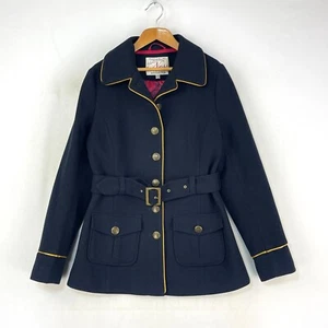 Ness Wool Jacket Womens 10 Navy Blue Gold Trim Admiral Military Belted Tweed - Picture 1 of 15