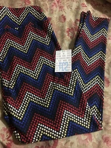 TC2 LuLaRoe Tall & Curvy2 Leggings American Red White Blue Chevron Stars NWT - Picture 1 of 2