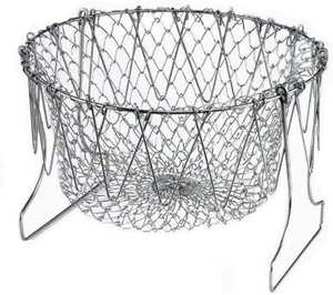 304 Stainless Steel Foldable Steam Rinse Strain Fry Basket Strainer Net Kitchen  - Picture 1 of 7