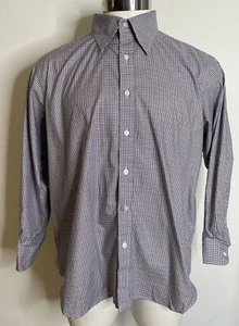 Hamilton Red Navy Blue White Micro Check Buttton Down Shirt 19 SHORT - Picture 1 of 9