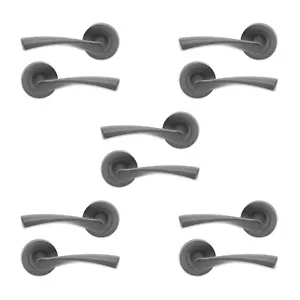 Door Handles 5 Pairs of Twisted Lever on Round Rose Internal Set Gun Metal Grey - Picture 1 of 12