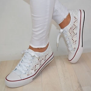 Damen Schuhe Sneaker Weiß Low Turnschuhe Sportschuhe Ballerina Freizeitschuhe - Bild 1 von 7