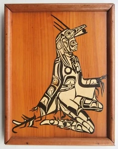 Cedar Panel Pacific Northwest Coast Artist Marion Spinney, Raven Dance Painting - Picture 1 of 18