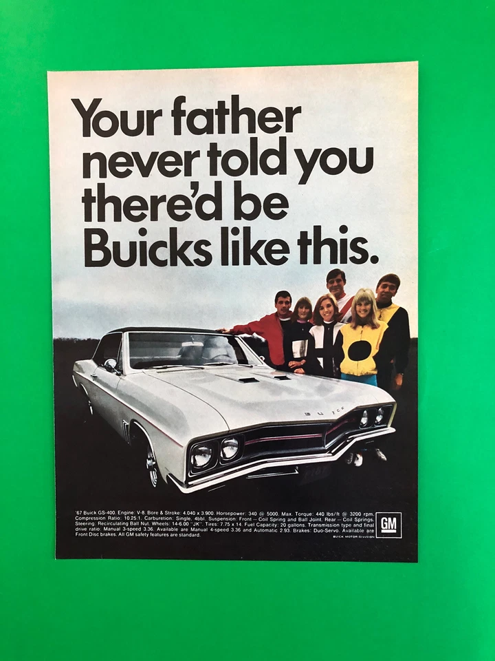 1967 BUICK GS-400 GS 400 ORIGINAL VINTAGE PRINT AD ADVERTISEMENT PRINTED 67 - Image 1 of 1