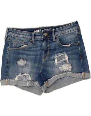 MOSSIMO Womens Distressed Mid Rise Denim Shorts US 4 Small W27 Blue Cotton AP03 — 第 1/3 张图片