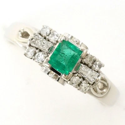 Anillo Platino 900 Talla 8 Esmeralda 0.25 Diamante Aproximadamente 4.4g Envío Gratis Usado Foto 1 de 4