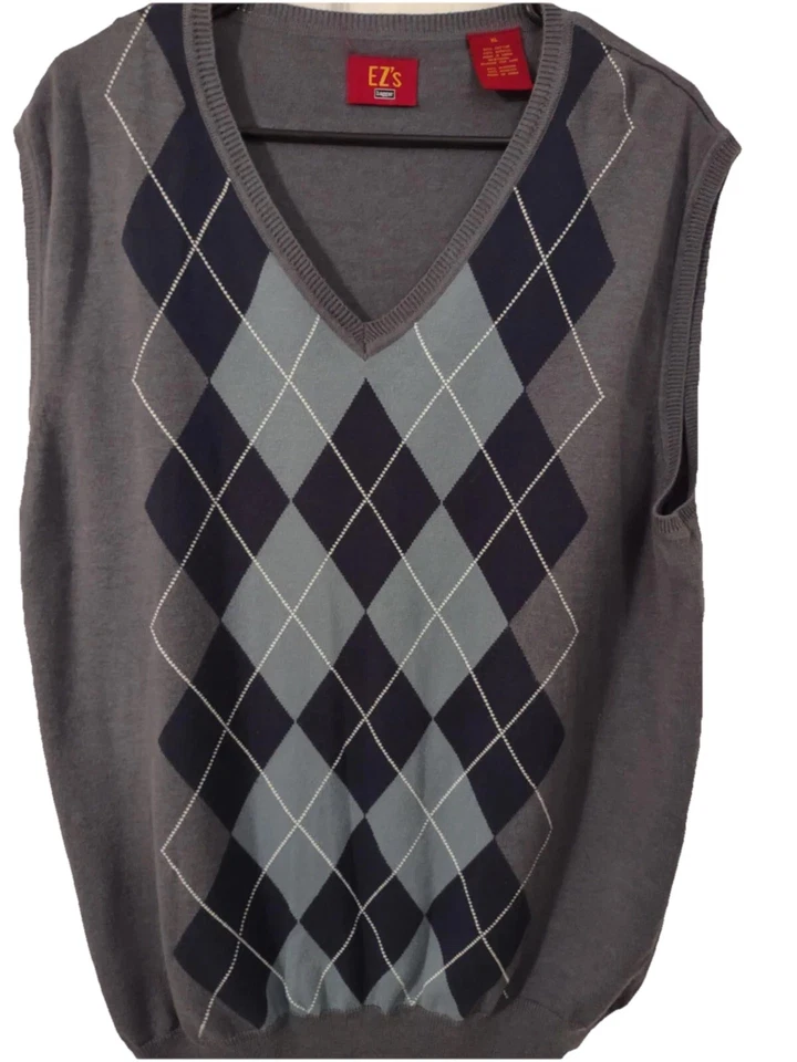 EZ's Haggar Argyle 毛衣背心男式灰色 X-大号 + 免费衬衫 H75 — 第 1/4 张图片
