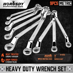 9PC Offset Box Wrench Set w/ Rolling Pouch 75-Degree Metric 6-24mm 12 Point CR-V - Picture 1 of 11