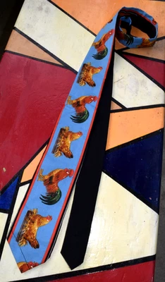 Corbata de cuello de colección hecha a mano años 60 70 azul negro corbata de pollo delgada 58 x 2,75" algodón poliéster Foto 1 de 4