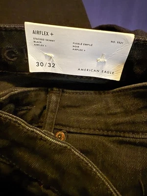 Pantalones de mezclilla ajustados apilados American Eagle Airflex para hombre 30 x 32 (entrepierna real de 30" negros Foto 1 de 4