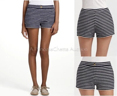 Pantalones Cortos TORY BURCH SALLY (Talla M) Azul Marino Blanco Rayas Algodón Suave + Bolsillos $150 Foto 1 de 4