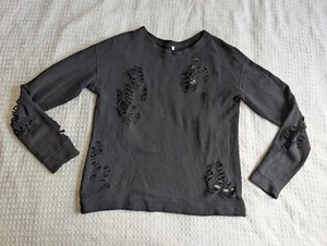 R13 Sweater Adult Medium Black Distressed Crew Pullover Cotton Japanese Fabric - Picture 1 of 16