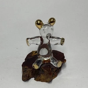 Blown ART Clear Blown GLASS  BEAR FIGURINE FIGURE Sitting On the Wood - Picture 1 of 4