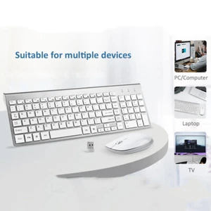 Full-size Ultra Slim 2.4GHz Wireless Silent Keyboard Mouse Quit For PC Laptop OS - Picture 1 of 14