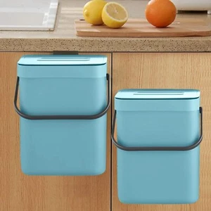 Blue 5L Hanging Trash Can with Lid for Kitchen Bathroom RV - Picture 1 of 6