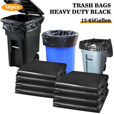 50Pcs Heavy Duty Trash Bags 13/33/45/60/65 Gallon Large Garbage Rubbish Bags - Image 1 of 4