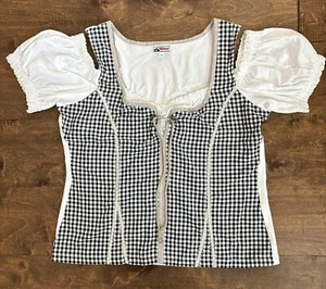 Alphorn Original Trachten Style Blouse Oktoberfest Womens Black/white Gingham  - Picture 1 of 14