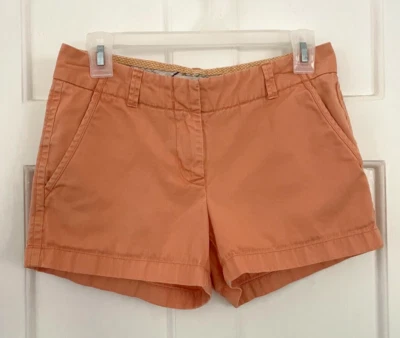 Pantalones Cortos J Crew Clásicos de Sarga Chino Naranja Melocotón Desgastados Rotos Talla 0 Foto 1 de 3